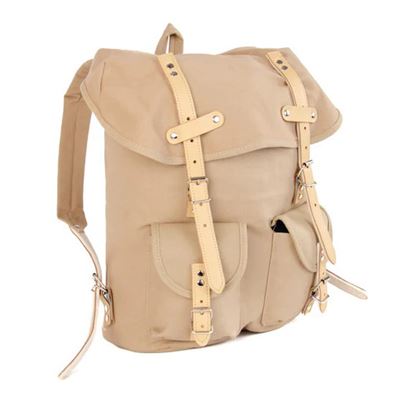 Cotton Hiking Backpack with Real Leather Stripping 15L KHAKI