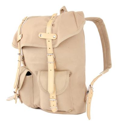 Cotton Hiking Backpack with Real Leather Stripping 15L KHAKI