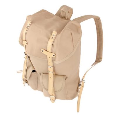 Cotton Hiking Backpack with Real Leather Stripping 15L KHAKI