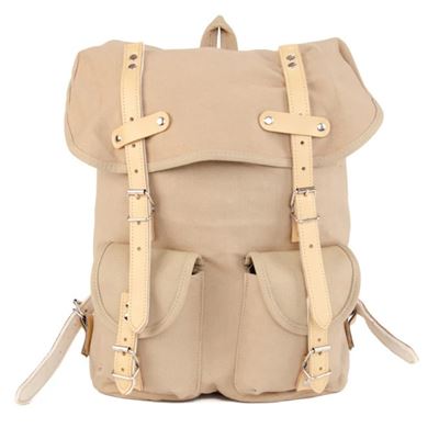 Cotton Hiking Backpack with Real Leather Stripping 15L KHAKI