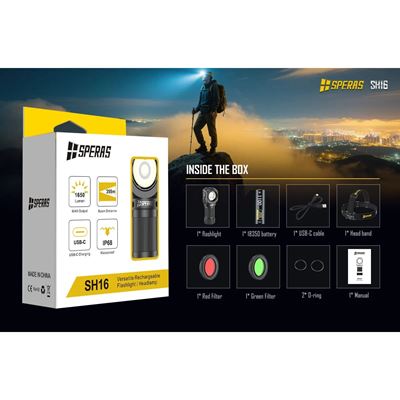 Headlamp SH16 rechargeable, right angle, multifunctional, 1650 lumens, 355 metres SPERAS SH16-SP 12