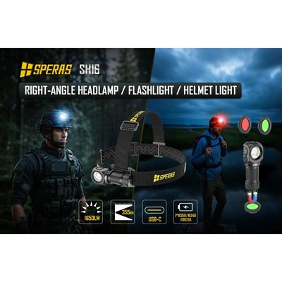 Headlamp SH16 rechargeable, right angle, multifunctional, 1650 lumens, 355 metres SPERAS SH16-SP 13