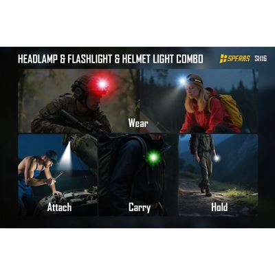 Headlamp SH16 rechargeable, right angle, multifunctional, 1650 lumens, 355 metres SPERAS SH16-SP 17