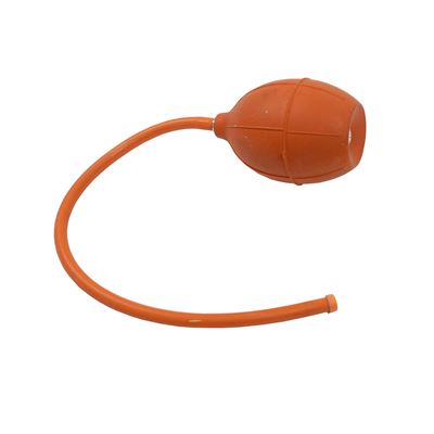 Blowing balloon with a rubber orange hose